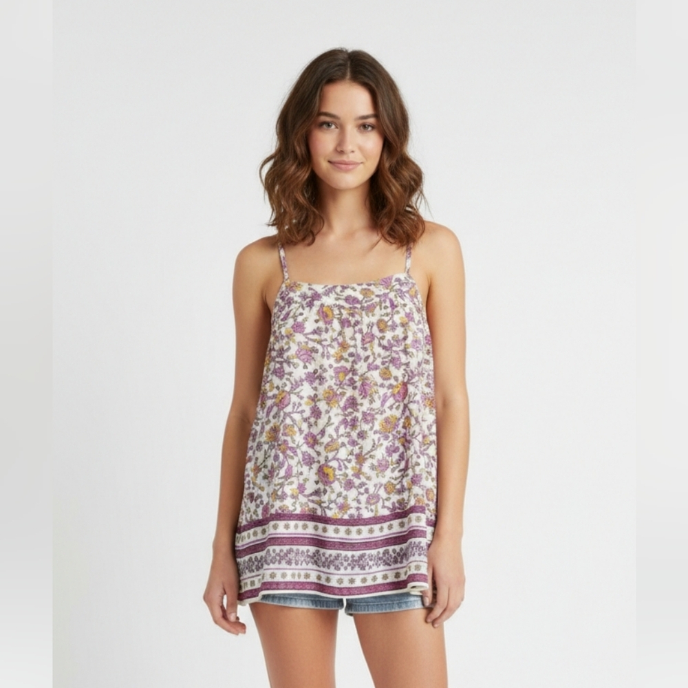 Old Navy Orchid Orange Floral Tank Boho Hippie Retro Y2K Babydoll Festival M